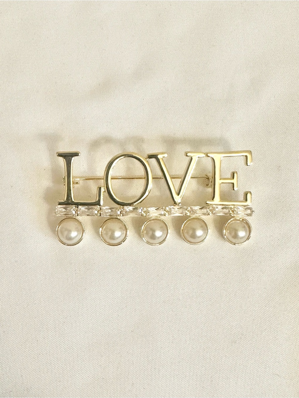 Gold Plated "LOVE" Pearl Accent Brooch